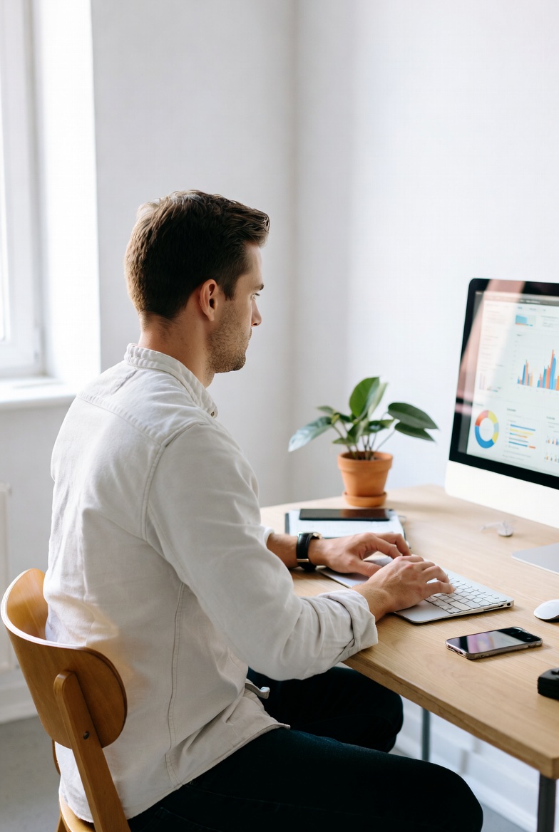 En digital marknadsföringskonsult arbetar